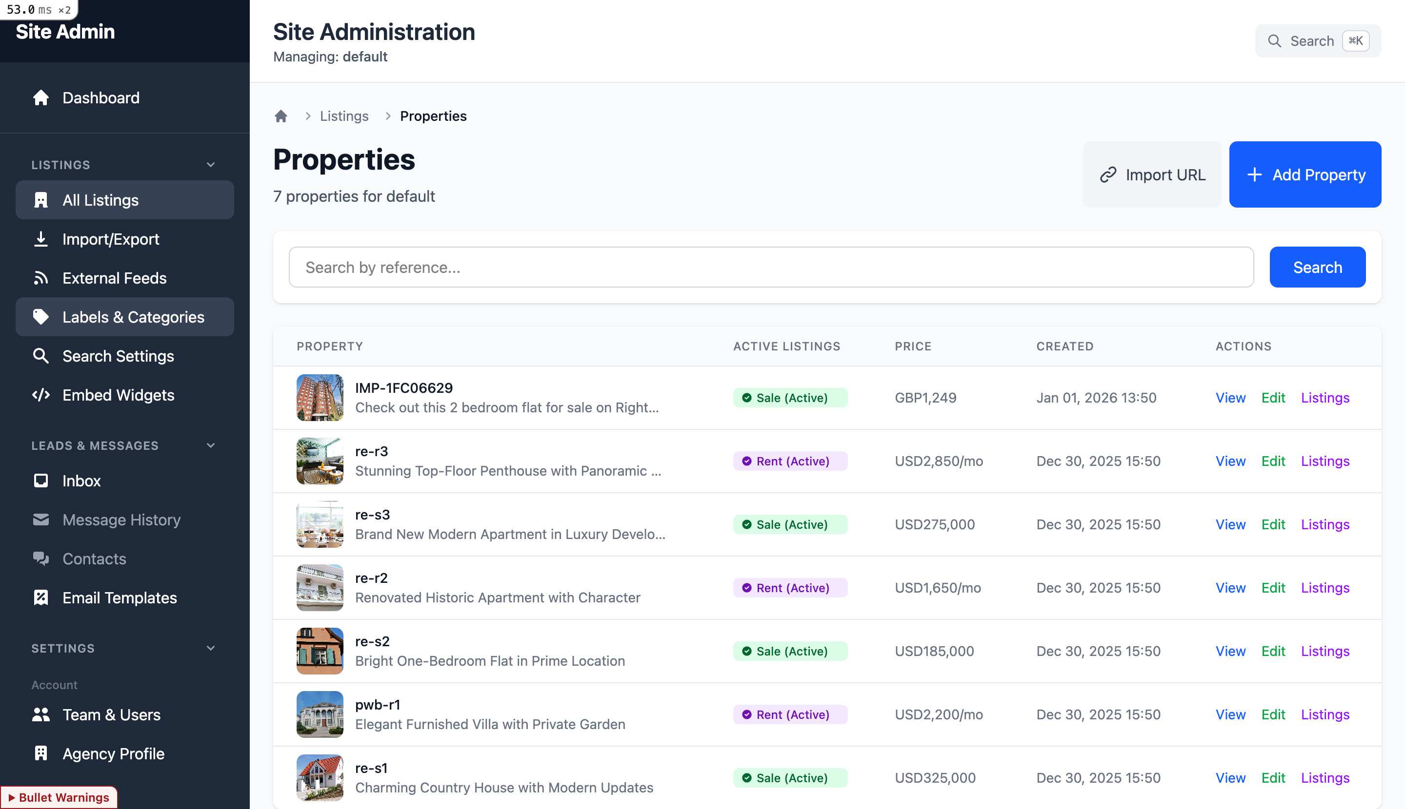 Property Listing Page