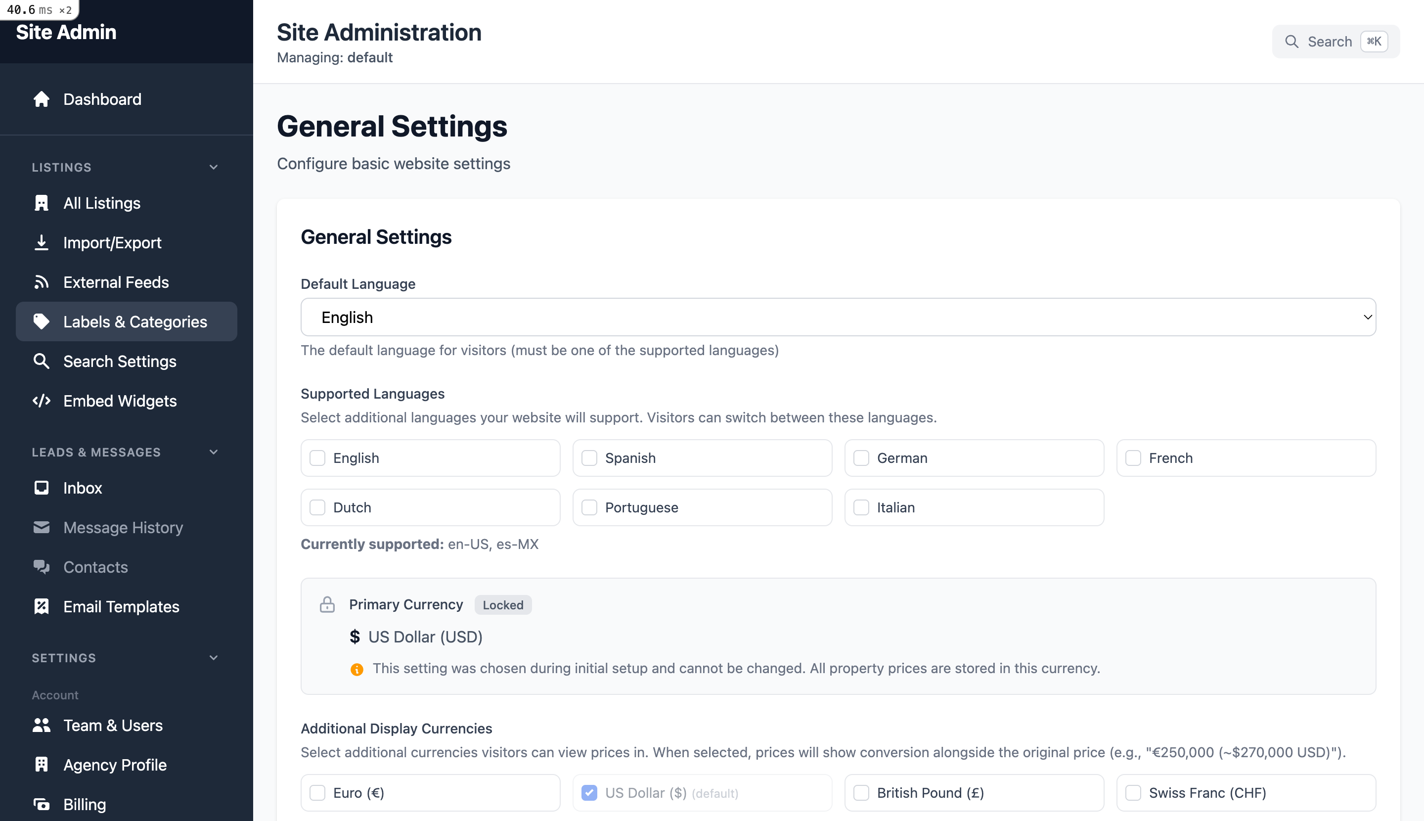 General Settings Page